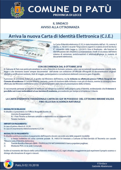 ARRIVA LA NUOVA CARTA DI IDENTITÀ ELETTRONICA (C.I.E.)
