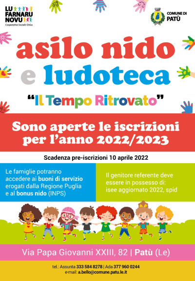 ISCRIZIONE ASILO NIDO E LUDOTECA IL TEMPO RITROVATO PER L'A.S. 20...