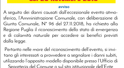 EVENTO ATMOSFERICO ECCEZIONALE DEL 25 NOVEMBRE 2018