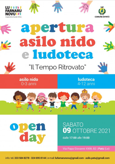 Open day asilo nido e ludoteca. Sabato 9 ottobre 2021