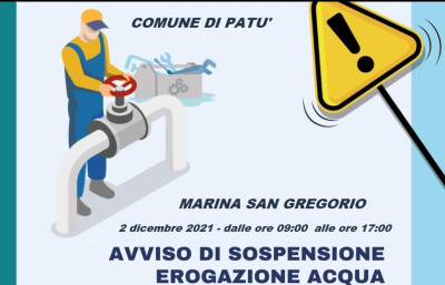 AVVISO SOSPENSIONE EROGAZIONE ACQUA NELLA MARINA DI SAN GREGORIO