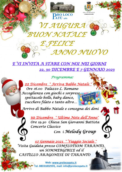 PROGRAMMA FESTIVITA' NATALIZIE DELL'ASSOCIAZIONE PRO LOCO PATU' APS