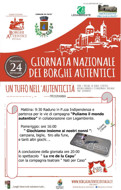 GIORNATA NAZIONALE DEI BORGHI AUTENTICI, domenica 24 settembre