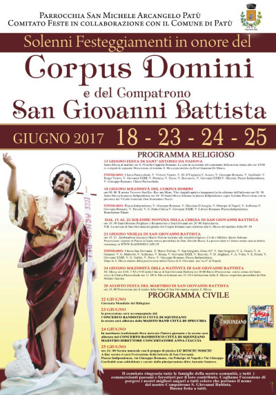 SOLENNI FESTEGGIAMENTI IN ONORE DEL CORPUS DOMINI E DEL COMPATRONO SAN GIOVAN...